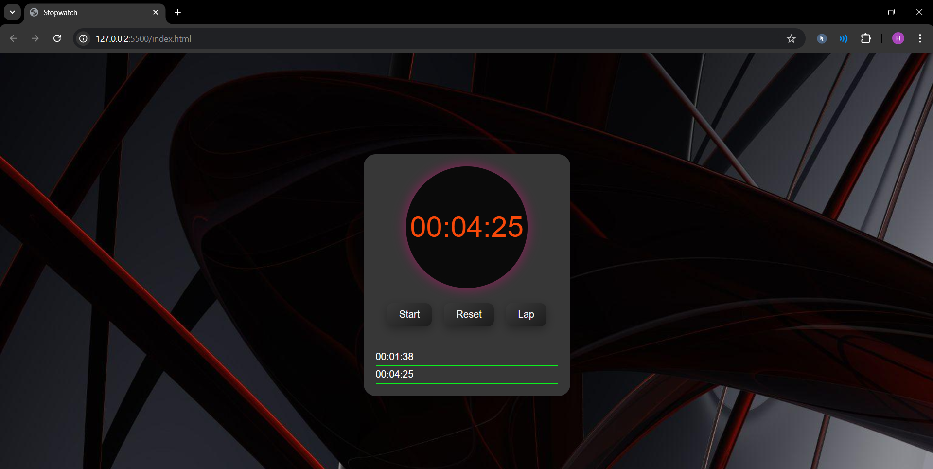 Stopwatch Web Application Design 2